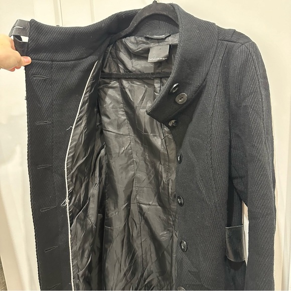 MACKAGE VINTAGE COAT WOOL LEATHER TRIM BELTED JACKET BLACK SIZE PS - Picture 14 of 14